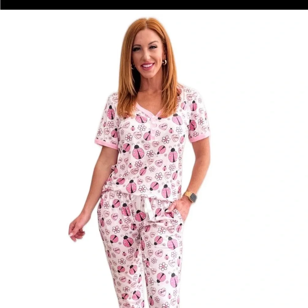 Shirley & Stone Ladybug Pajama Set Cute Cozy Soft Women’s Matching PJ‎ Set